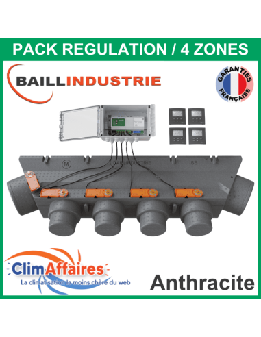 Baillindustrie - Pack Régulation Gainable Universel Baillzoning 4 ZONES - 6S - PACK 4TA 5M 6S (Anthracite)