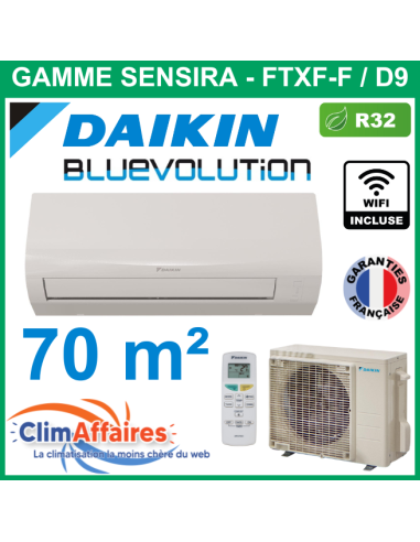 Daikin Climatiseur Mural Monosplit Inverter Réversible - SENSIRA BLUEVOLUTION - R32 - FTXF71F + RXF71D9 + WIFI (7.1 kW)