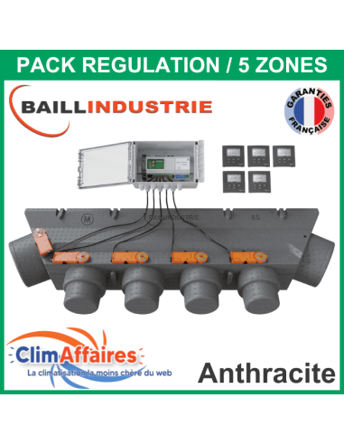 Baillindustrie - Pack Régulation Gainable Universel Baillzoning 5 ZONES - 6S - PACK 5TA 5M 6S (Anthracite)