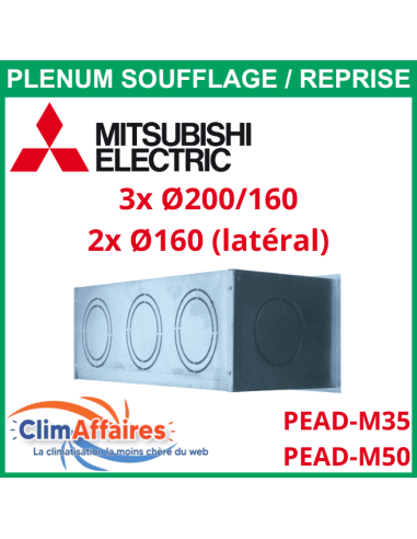 Mitsubishi - Plénum de soufflage / reprise isolé M1 en acier - Pour gainable PEAD-M35/50  - Piquages 3x200/160 + 2x160 mm