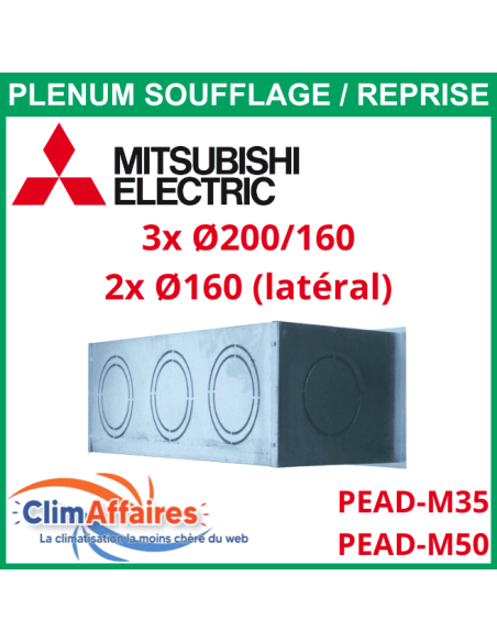 Plénum isolé M1 soufflage/reprise acier - Mitsubishi Gainable PEAD-M35/50JA - Diamètres piquages 3 x