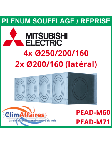 Mitsubishi - Plénum de soufflage / reprise isolé M1 en acier - PEAD-M60/71 - Piquages 4x250/200/160 + 2x200/160 mm