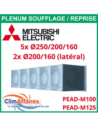 Mitsubishi - Plénum de soufflage / reprise isolé M1 en acier - PEAD-M100/125 - Piquages 5x250/200/160 + 2x200/160 mm