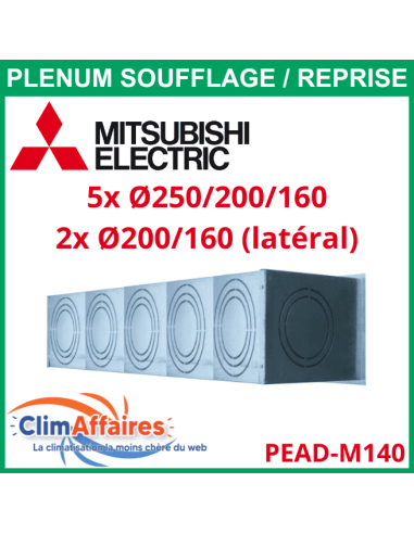 Mitsubishi - Plénum de soufflage / reprise isolé M1 en acier - PEAD-M140JA - Piquages 5x250/200/160 + 2x200/160 mm