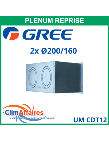 Gree - Plénum de reprise isolé M1 en acier - Pour gainable UM CDT 12  - Diamètres piquages 2x200/160 mm