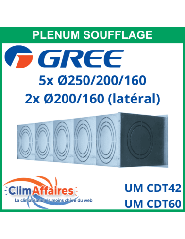 Gree - Plénum de soufflage isolé M1 en acier - Pour gainable UM CDT 42/36  - Diamètres piquages 5x250/200/160 + 2x200/160 mm