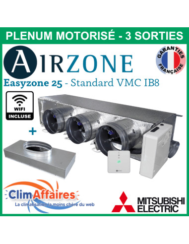 Airzone Easyzone C25 Standard WIFI 3 x 200 mm + VMC IB8 MITSUBISHI PEAD-M60/71 + plénum de reprise (PPC25MELST01M3)