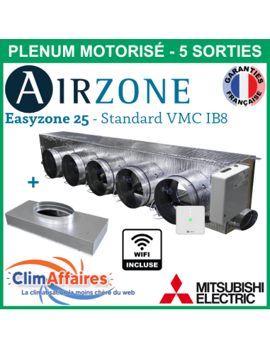 Airzone Easyzone C25 Standard WIFI 5 x 200 mm + VMC IB8 MITSUBISHI PEAD-M100/125 + plénum de reprise (PPC25MELST01L5)