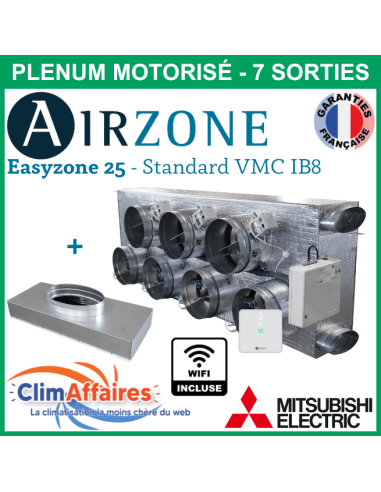 Airzone Easyzone C25 Standard WIFI 7 x 200 mm + VMC IB8 MITSUBISHI PEAD-M100/125 + plénum de reprise (PPC25MELST01L7)