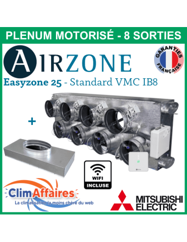 Airzone Easyzone C25 Standard WIFI 8 x 200 mm + VMC IB8 MITSUBISHI PEAD-M100/125 + plénum de reprise (PPC25MELST01L8)