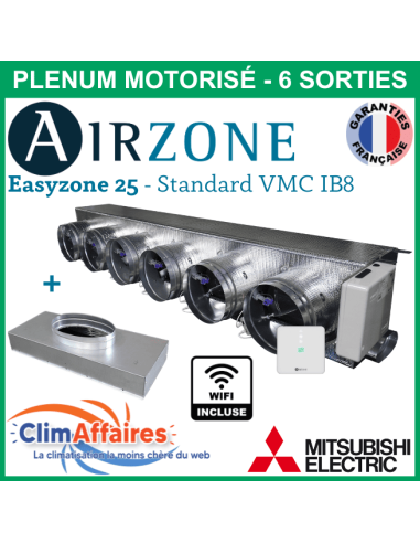 Airzone Easyzone C25 Standard WIFI 6 x 200 mm + VMC IB8 MITSUBISHI PEAD-M140 + plénum de reprise (PPC25MELST01XL6)