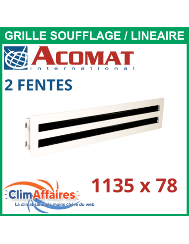 Grille de soufflage linéaire à 2 fentes 1135x78 mm - AGIP128
