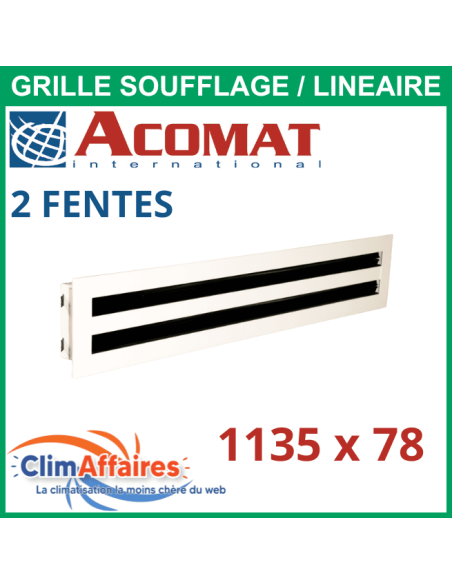 Grille de soufflage linéaire à 2 fentes 1135x78 mm - AGIP128