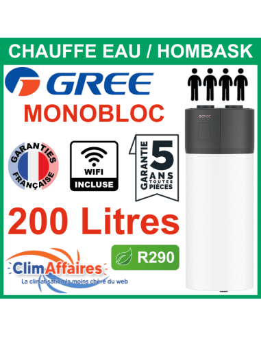 Chauffe Eau Thermodynamique GREE - HOMBASK MONOBLOC INVERTER + WIFI - Vertical sur Socle - 200 Litres - 3IGR7453