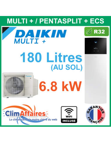 DAIKIN Multi+ Pompe à Chaleur Air/Air + Ballon ECS Monophasé - 5MWXM68A9 + CKHWS180BV3 (6.8 kW / 180 L)