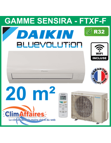 Daikin Climatiseur Mural Monosplit Inverter Réversible - SENSIRA BLUEVOLUTION - R32 - FTXF20F + RXF20F + WIFI (2.0 kW)