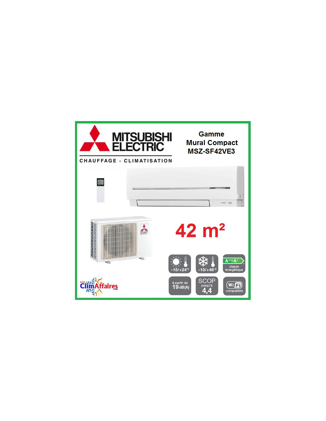 Pack Climatiseur Mitsubishi Mural Inverter Gamme Compact