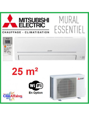 Mitsubishi Mural Inverter - Gamme Essentiel - R32 - MSZ-HR25VF + MUZ-HR25VF (2.5 kW)