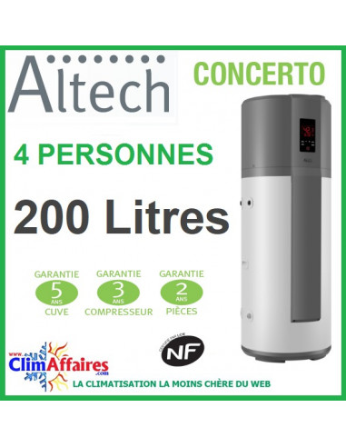 Chauffe Eau Thermodynamique ALTECH -  CONCERTO - HP200M3A (195 L)