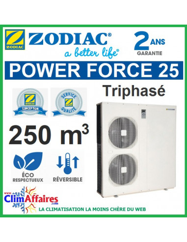 Pompe à chaleur pour piscine ZODIAC 33 kW Triphasée - POWER FORCE 25 (250 m³)