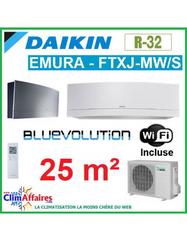 Daikin Climatisation - Design EMURA Bluevolution - R32 - FTXJ25MW/S + RXJ25M (2.4 kW)