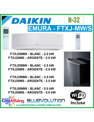 Daikin Unité Intérieure - EMURA BLUEVOLUTION - R32 - FTXJ20M / FTXJ25M /FTXJ35M /FTXJ50M