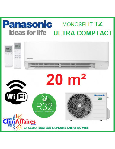 Panasonic Climatisation Murale Inverter - TZ Ultra-Compact - R32 - CS-TZ20WKEW + CU-TZ20WKE + WIFI (2.0 kW)