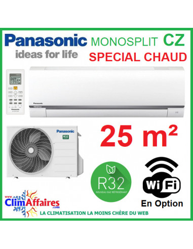 Panasonic Climatisation Mural Inverter - CZ Spéciale Chauffage - R32 - CS-CZ25TKE + CU-CZ25TKE (2.5 kW)