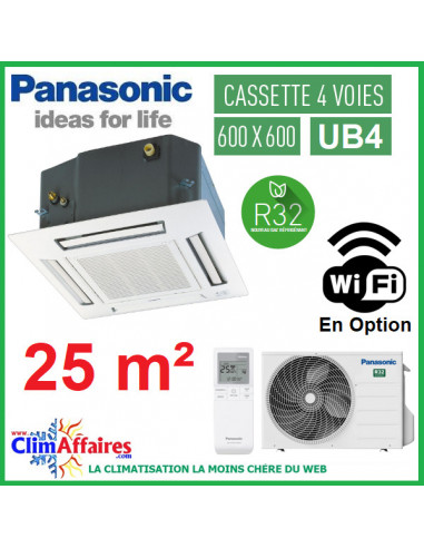 Panasonic Climatisation Inverter - CASSETTE 4 VOIES 60 X 60 UB4 - R32 - CS-Z25UB4EAW + CU-Z25UBEA + CZ-BT20EW (2.5 kW)