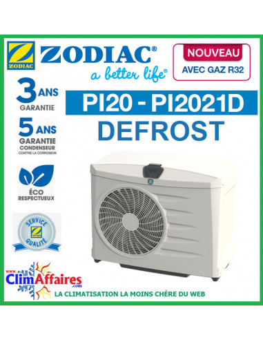 ZODIAC - PI20 DEFROST - Pompe à chaleur pour piscine - PI2021D - R32 - 6.7 kW (Jusqu'à 30 m³)