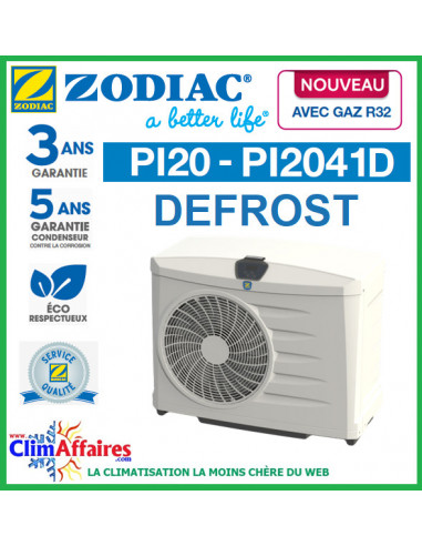 ZODIAC - PI20 DEFROST - Pompe à chaleur pour piscine - PI2041D - R32 - 11.5 kW (Jusqu'à 60 m³)
