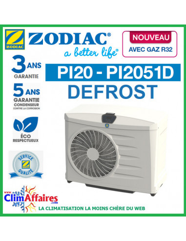 ZODIAC - PI20 DEFROST - Pompe à chaleur pour piscine - PI2051D - R32 - 14.8 kW (Jusqu'à 70 m³)