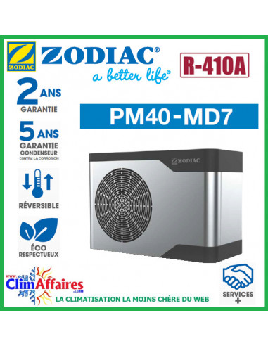 ZODIAC - PM40 - Pompe à chaleur pour piscine - PM40 MD7 - R410A - 17.7 kW - Monophasé - Réversible (Jusqu'à 90 m³)