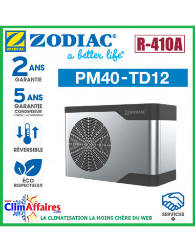 ZODIAC - PM40 - Pompe à chaleur pour piscine - PM40 TD12 - R410A - 32 kW - Triphasé - Réversible (Jusqu'à 140 m³)