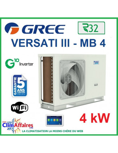GREE - Versati lll - MB4 - Pompe à Chaleur Air/Eau - Monobloc - Monophasé - 3IGR5104 (4.0 kW)
