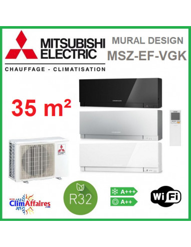 Mitsubishi Mural Inverter - Gamme Design - R32 - MSZ-EF35VGK + MUZ-EF35VG