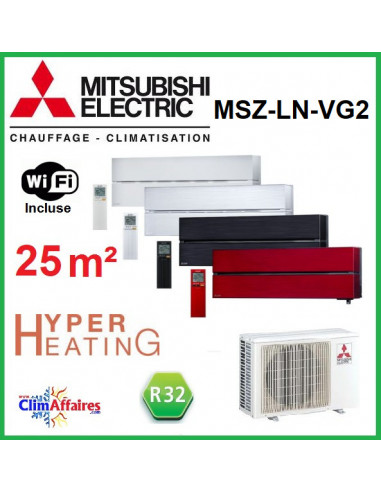Mitsubishi Climatiseur Mural Inverter Monosplit - Gamme Design Premium + - MSZ-LN25VG2 + MUZ-LN25VGHZ2 (2.5 kW)