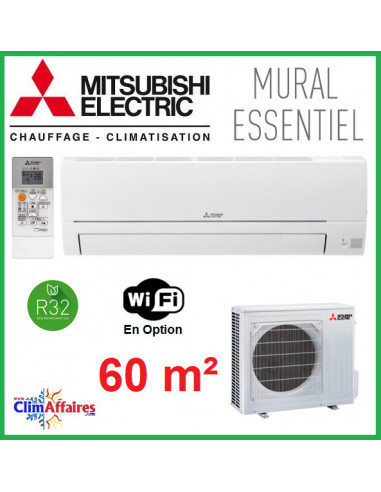 Mitsubishi Mural Inverter - Gamme Essentiel - R32 - MSZ-HR60VF + MUZ-HR60VF (6.0 kW)