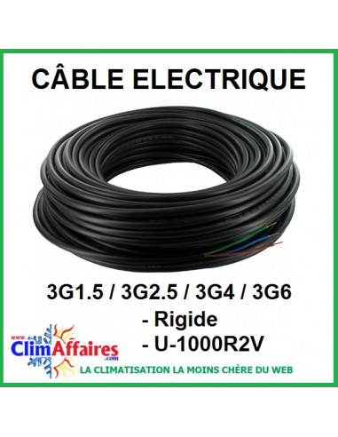 Câble électrique rigide U-1000R2V - 3G1.5 / 3G2.5 / 3G4 / 3G6 (50 m)
