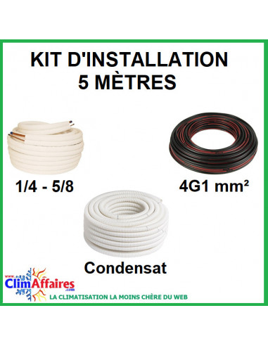 Kit d'installation - Liaisons Frigorifiques 1/4" - 5/8" + Câble d'interconnexion 4G1.5 mm² + Tuyau Condensat 16 mm (5 mètres)