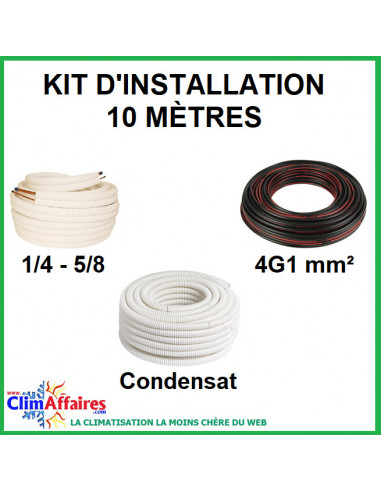 Kit d'installation - Liaisons Frigorifiques 1/4" - 5/8" + Câble d'interconnexion 4G1.5 mm² + Tuyau Condensat 16 mm (10 mètres)