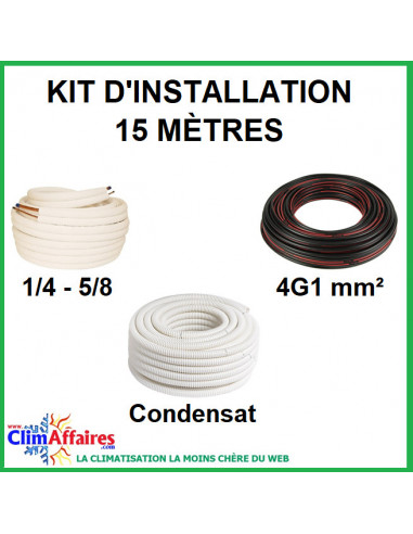 Kit d'installation - Liaisons Frigorifiques 1/4" - 5/8" + Câble d'interconnexion 4G1.5 mm² + Tuyau Condensat 16 mm (15 mètres)