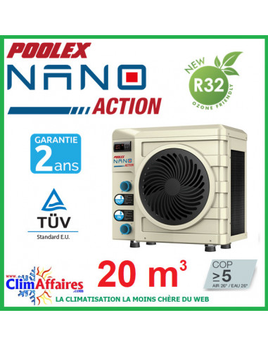 POOLSTAR - Pompe à chaleur pour piscine - POOLEX - NANO ACTION - PC-NANO20 - 3.0 kW (20 m³)
