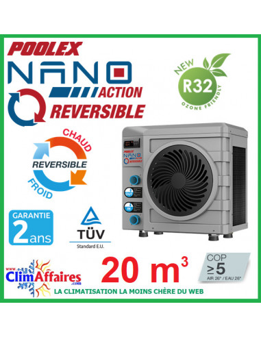 POOLSTAR - Pompe à chaleur pour piscine - POOLEX - NANO ACTION RÉVERSIBLE - PC-NAN30R - 3.0 kW (20 m³)