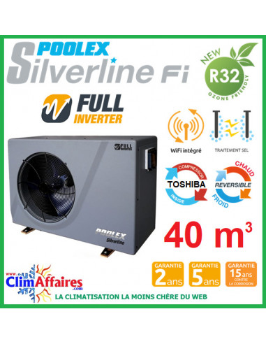 POOLSTAR - Pompe à chaleur piscine - POOLEX - SILVERLINE FULL INVERTER - PC-SLP070N - 6.8 kW (30 à 45 m³)
