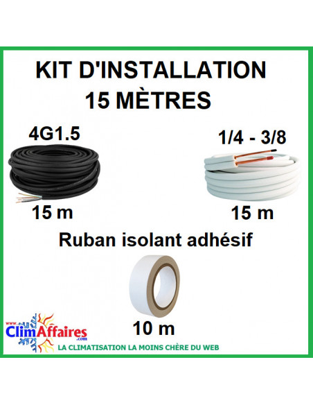 15 mètres - Liaisons Frigorifiques 1/4 - 3/8 + Câble d'interconnexion 4G1.5 mm² + 10 mètres - Ruban 