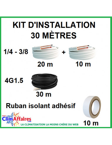 30 mètres - Liaisons Frigorifiques 1/4" - 3/8" + Câble d'interconnexion 4G1.5 mm² + 10 mètres - Ruban isolant adhésif