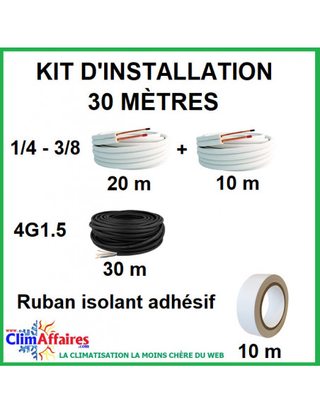 30 mètres - Liaisons Frigorifiques 1/4 - 3/8 + Câble d'interconnexion 4G1.5 mm² + 10 mètres - Ruban 
