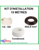 15 mètres - Liaisons Frigorifiques 1/4" - 5/8" + Câble d'interconnexion 4G2.5 mm² + Tuyau Condensat 16 mm