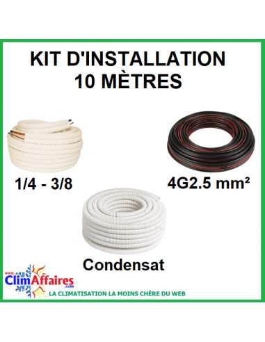 10 mètres - Liaisons Frigorifiques 1/4" - 3/8" + Câble d'interconnexion 4G2.5 mm² + Tuyau Condensat 16 mm